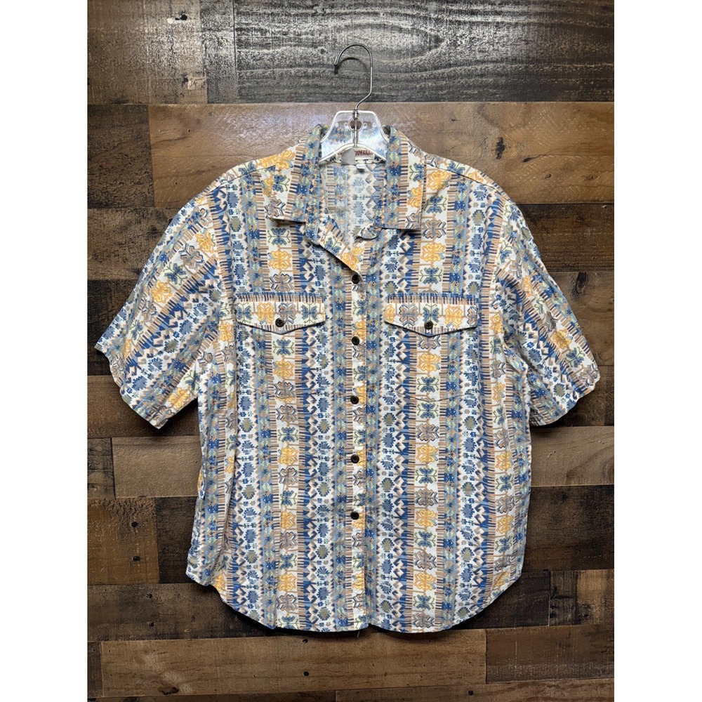 Gotcha Covered Mens L Short Sleeve Button Up Shirt Made in USA Geometric Print‎